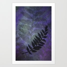 Purple Grunge with Black Foliage Fern Silhouette - Digital Illustration - Artwork Art Print