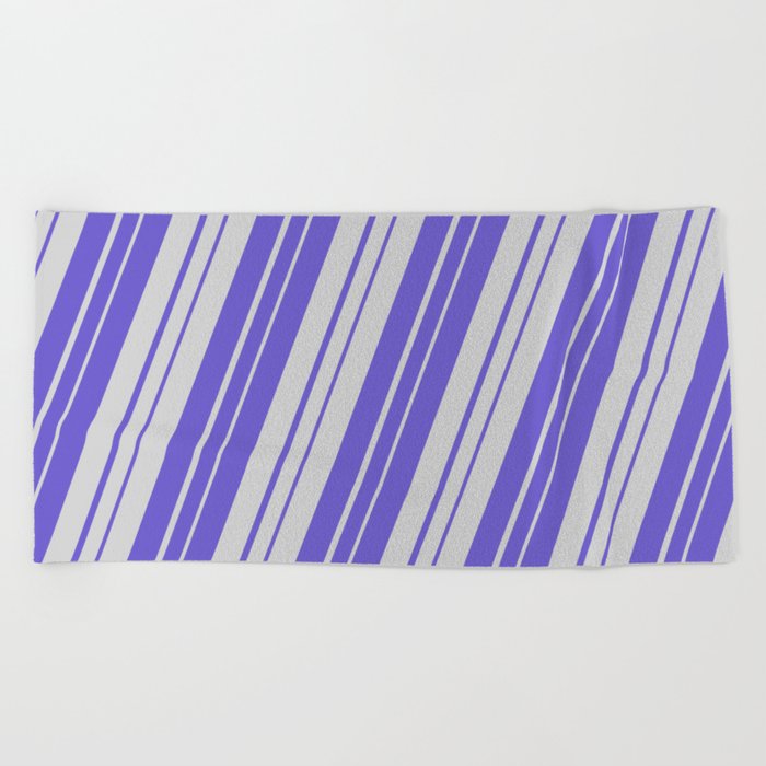 Light Grey and Slate Blue Colored Striped Pattern Beach Towel