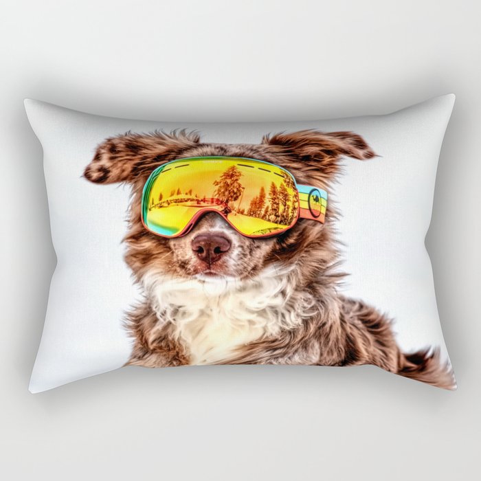 Australian shepherd in snow Rectangular Pillow