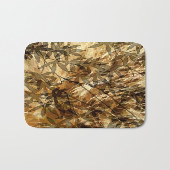 Golden Leaf Shadows Abstract Bath Mat