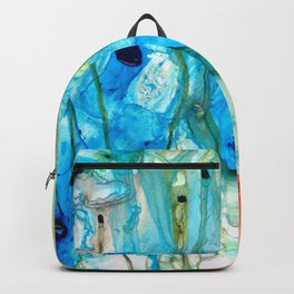 Unique Art - A Touch Of Red - Sharon Cummings Backpack | Contemporary, Abstract, Watery, Movement, Drippainting, Red, Urban, Flowing, Brightcolors, Drippy 