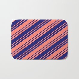 [ Thumbnail: Salmon & Midnight Blue Colored Stripes/Lines Pattern Bath Mat ]