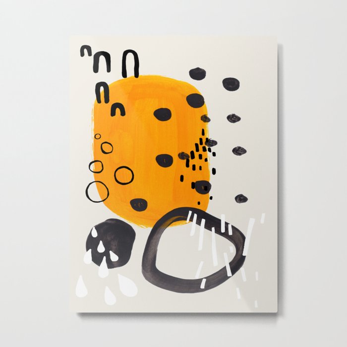 Mid Century Modern Abstract Vintage Colorful Shapes Yellow Bubble Ring Metal Print