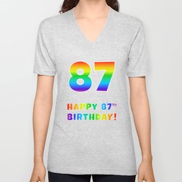 [ Thumbnail: HAPPY 87TH BIRTHDAY - Multicolored Rainbow Spectrum Gradient V Neck T Shirt V-Neck T-Shirt ]