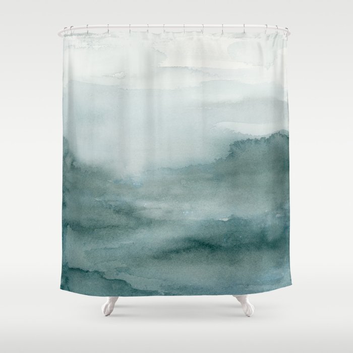Abstract Watercolor Landscape in Green Shower Curtain