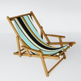 [ Thumbnail: Black, Dark Goldenrod, Turquoise & Mint Cream Colored Lined Pattern Sling Chair ]