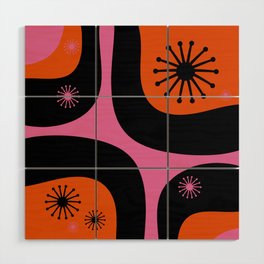Mid Century Modern Atomic Groove Funky Retro 50s 60s Abstract Hot Pink Orange Black Wood Wall Art