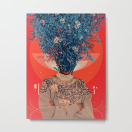 Her Veiled Smiles Metal Print | Collageart, Botanical, Collage, Weird, Red, Bloom, White, Frankmoth, Blue, Popsurrealism 