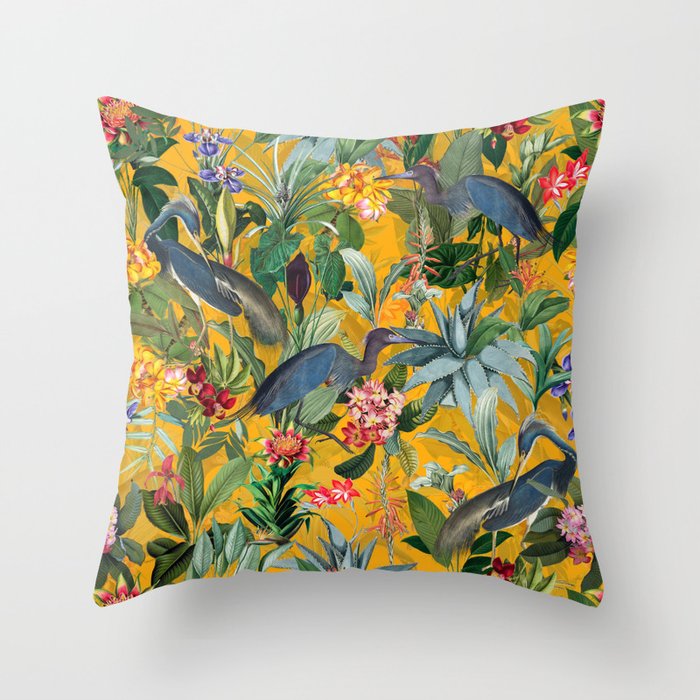 Vintage & Shabby Chic - Sunny Tropical Garden Blue Heron Throw Pillow
