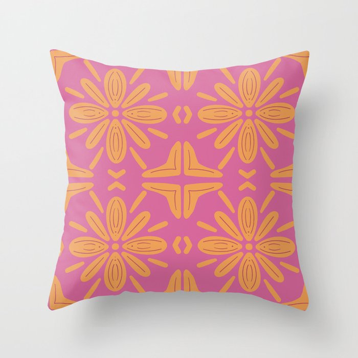Pink and Orange Floral Tiles 2x2 Throw Pillow