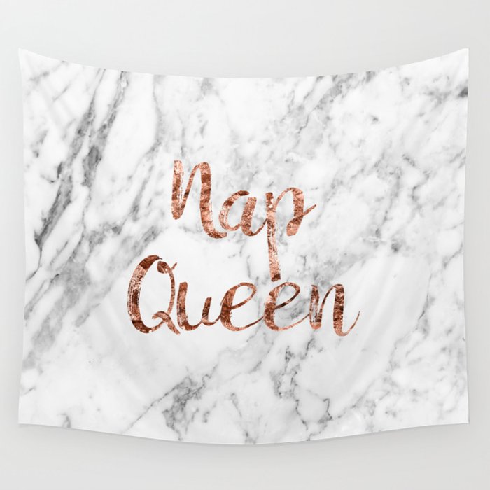 Nap queen - rose gold on marble Wall Tapestry