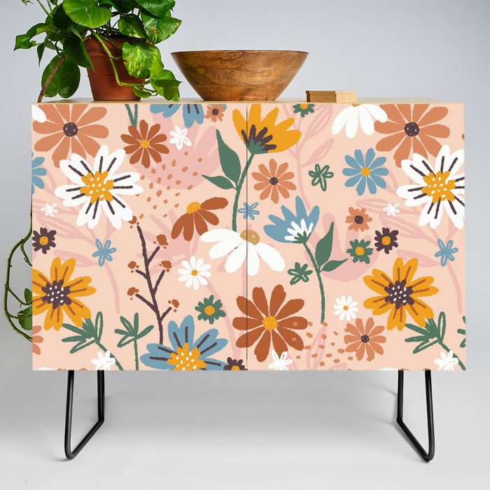 Hand painted abstract floral pattern Credenza