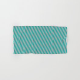 [ Thumbnail: Light Sea Green & Dark Gray Colored Lines/Stripes Pattern Hand & Bath Towel ]