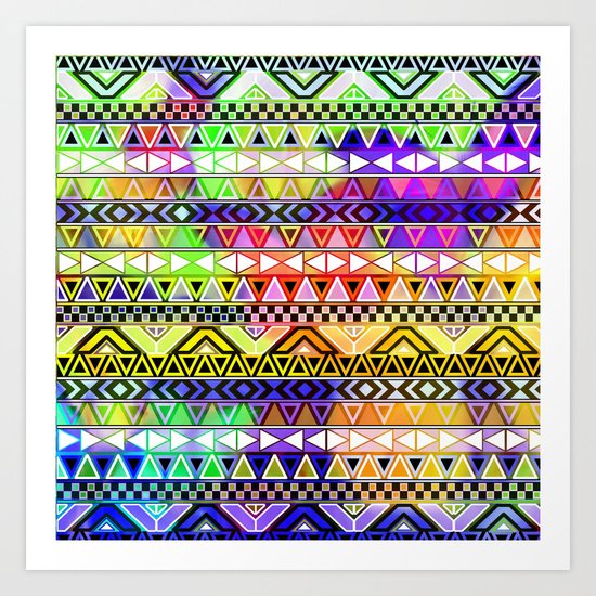 Blue Yellow Bright Andes Abstract Aztec Pattern Art Print