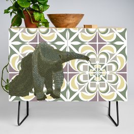 Giant anteater walking on green patterned background Credenza
