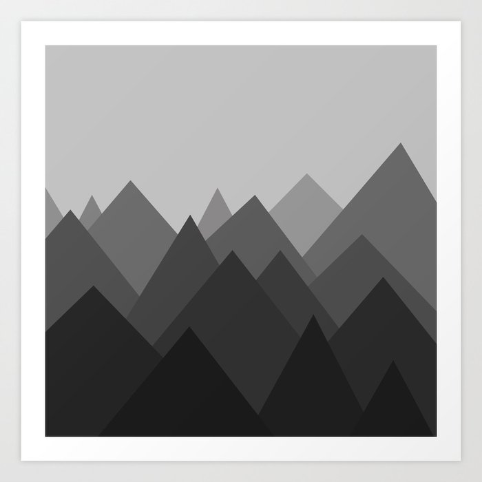 Black And White Abstract Mountains Art Print By Danaandthebooks