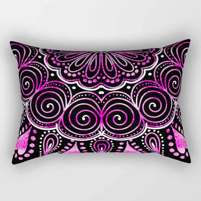 Twirly Purple Mandala with Pink Hearts Rectangular Pillow