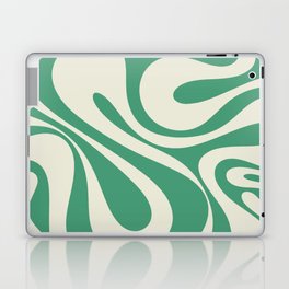 Mod Swirl Retro Abstract Pattern in Cream and Jade Green Laptop Skin