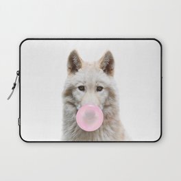 White Wolf Blowing Bubble Gum by Zouzounio Art Laptop Sleeve