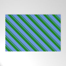 [ Thumbnail: Green and Cornflower Blue Colored Pattern of Stripes Welcome Mat ]