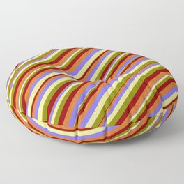 [ Thumbnail: Eyecatching Medium Slate Blue, Tan, Green, Dark Red & Chocolate Colored Striped/Lined Pattern Floor Pillow ]