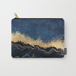Deep Cerulean + Gold Abstract Shoreline Waves Carry-All Pouch