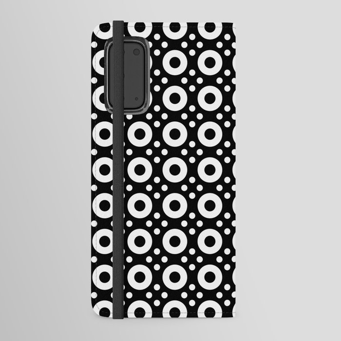 Dots & Circles 2 - White on Black Modern Abstract Repeat Pattern Android Wallet Case