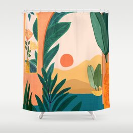 Santa Fe Oasis Desert Landscape with Plants Shower Curtain