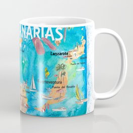 Canary Islands Illustrated Travel Map with Majorca Ibiza Menorca Landmarks and Highlights Coffee Mug