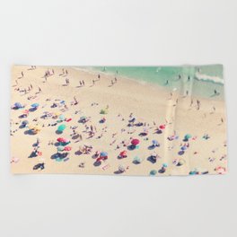 Aerial Beach Photography - Ocean Print - Colorful Beach Umbrellas - Sea photo by Ingrid Beddoes Beach Towel