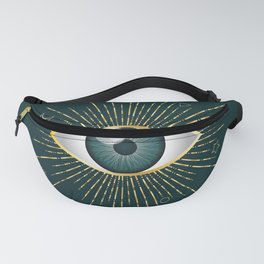 Gold and Teal Green Evil Eye on Dark Teal Background Fanny Pack