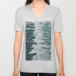 Blue Abstract Ocean Reflections V Neck T Shirt