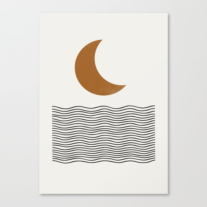 Moon by the ocean Canvas Print