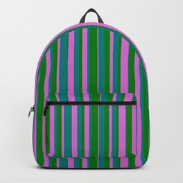 [ Thumbnail: Green, Orchid, and Teal Colored Lines Pattern Backpack ]