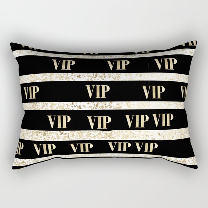 Elegant black gold VIP typography confetti stripes Rectangular Pillow