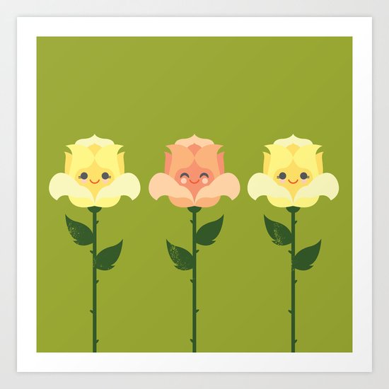 Kawaii Rose Friends Art Print