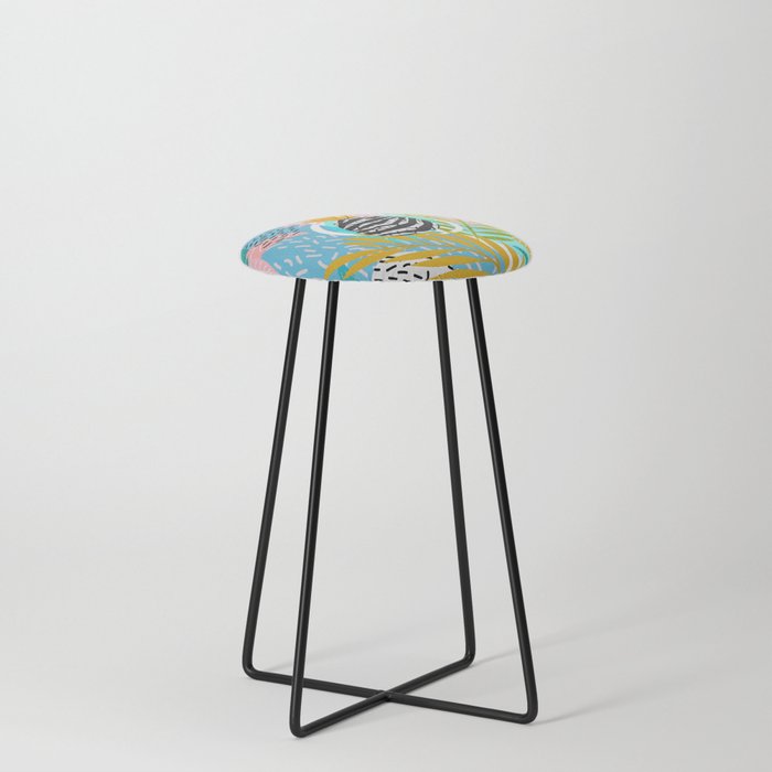 abstract palm leaves Counter Stool