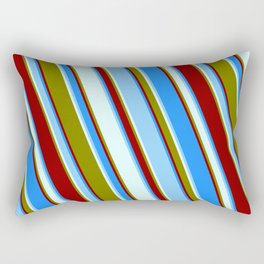 [ Thumbnail: Vibrant Blue, Light Sky Blue, Light Cyan, Green & Dark Red Colored Lined/Striped Pattern Rectangular Pillow ]