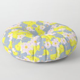 Pastel Spring Flowers on Yellow Floor Pillow