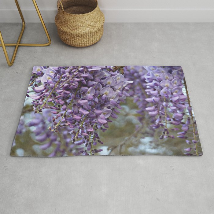 Spring Botanical Wisteria Lane Boldly Floral Purple Lavender And Orchid Landscape Rug By Chickensinthetrees