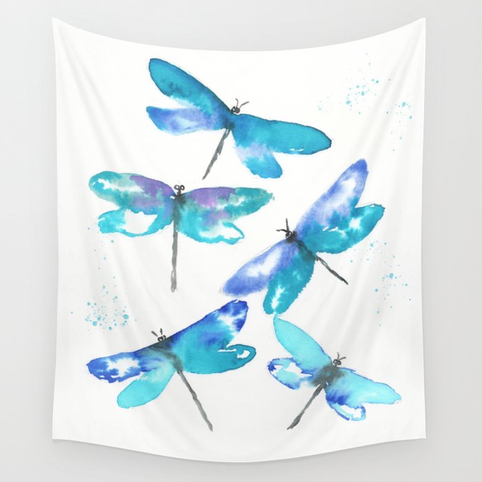 Watercolor Dragonflies 3. Wall Tapestry
