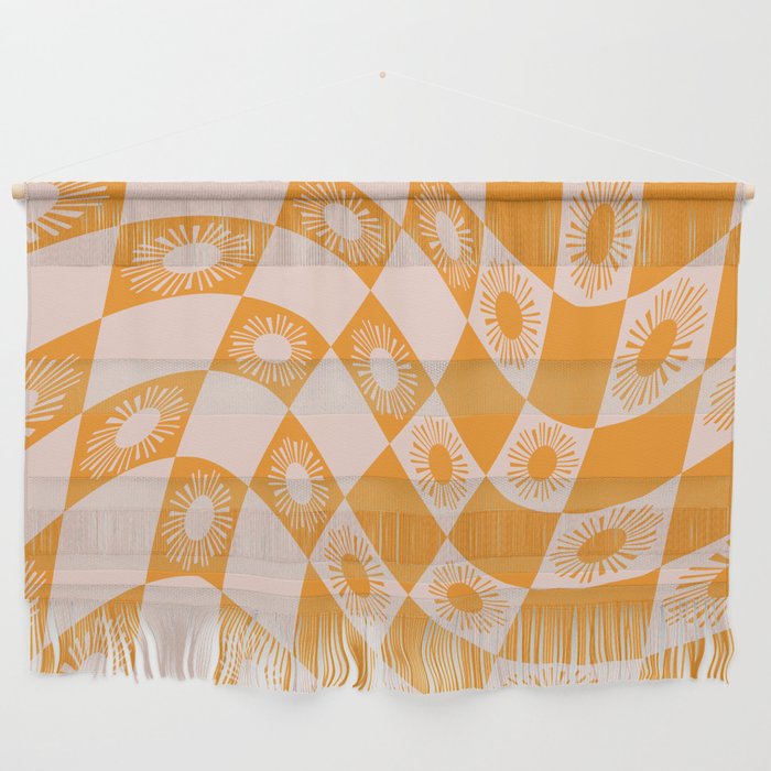 Abstract Sun Checker Pattern 2 in Orange Pink Wall Hanging
