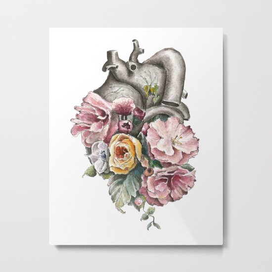 Floral Anatomy Heart Metal Print