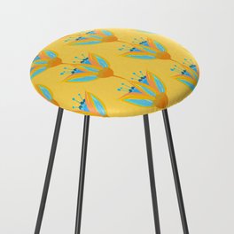 Abstract Colorful Floral Art Pattern in Turquoise and Yellow Counter Stool