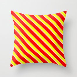 [ Thumbnail: Yellow, Bisque, Red & Gray Colored Striped/Lined Pattern Throw Pillow ]