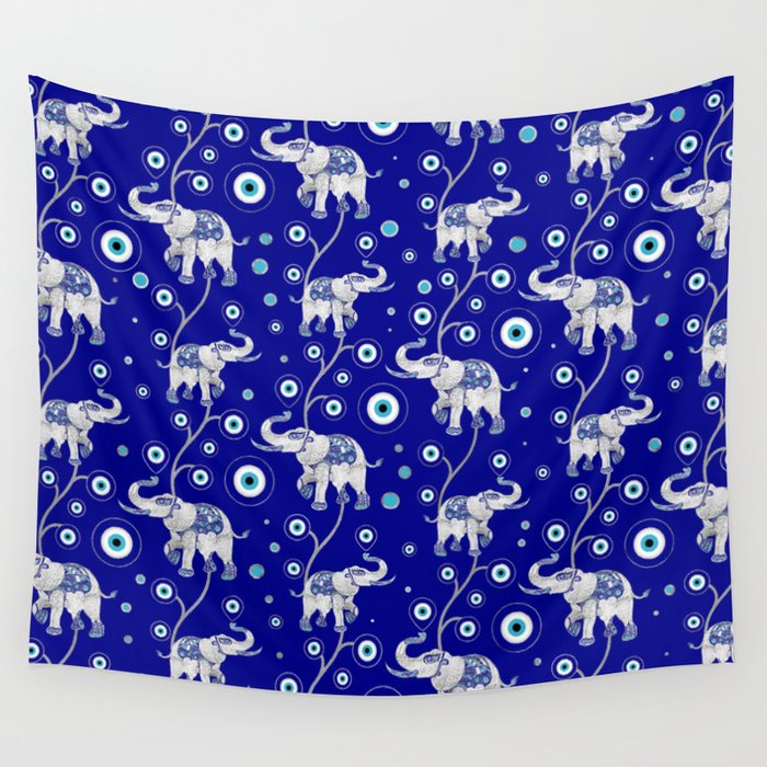 Evil Eye Elephant Good Luck amulet pattern   Wall Tapestry