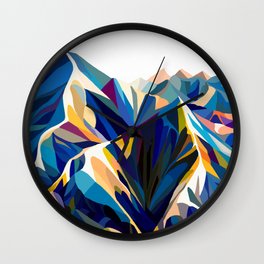 Mountains cold Wall Clock | Nature, Digital, Blue, Kaleidoscope, Hills, Colorful, Mountains, Illustration, Landscape, Graphicdesign 