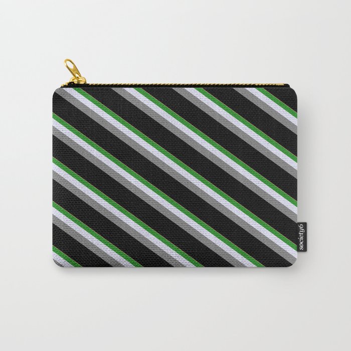 Light Salmon, Forest Green, Lavender, Gray, and Black Colored Stripes/Lines Pattern Carry-All Pouch