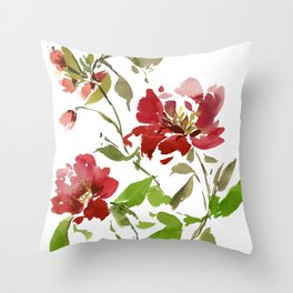 Blooming Red Florals Throw Pillow
