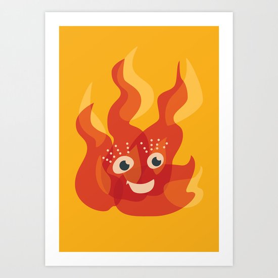 Happy Burning Cartoon Fire Art Print